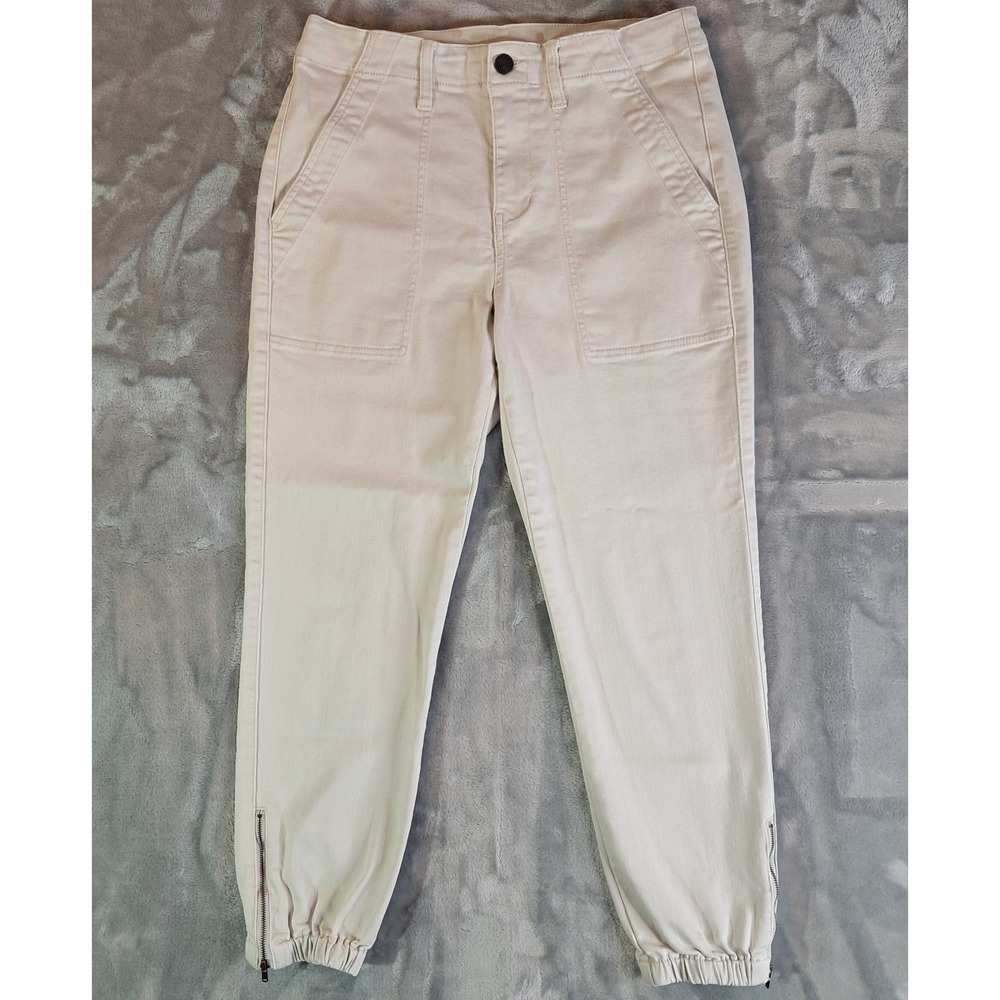 Cabi Compass Jogger Pants Womens Size 6 Cream Beige Utility Ankle Zip 6264